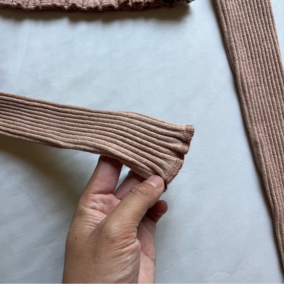 ARE YOU AM I Ribbed Off-Shoulder Crop Top in Tan - Picture 2 of 6